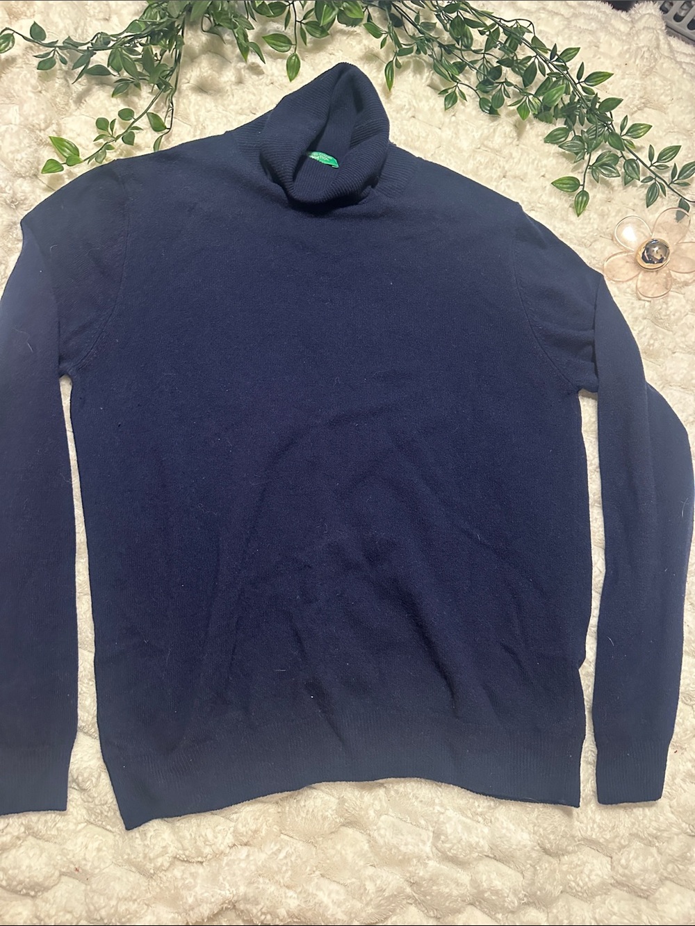 100% CASHMERE United Colors Of Benetton Navy Turtleneck Sweater